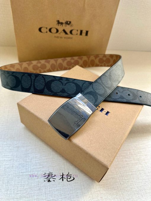 The COACH double-sided belt with a width of 3.8cm is made of classic logo canvas material on m9gsyxss - Image 4