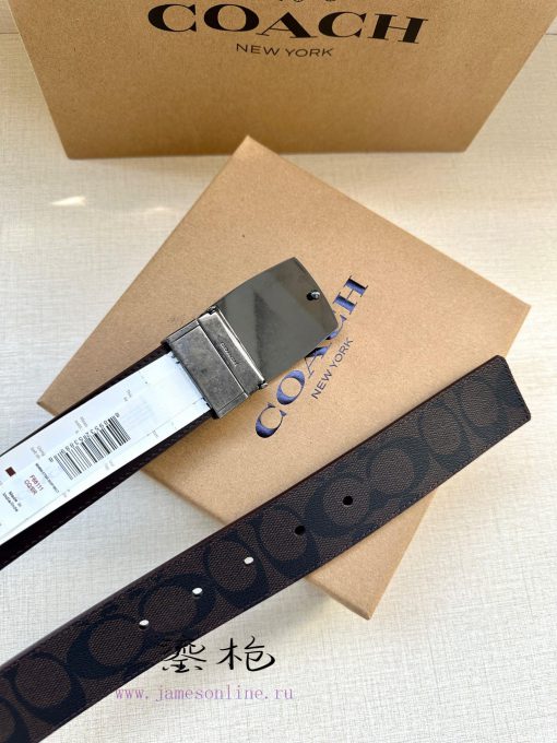 The COACH double-sided belt with a width of 3.8cm is made of classic logo canvas material on yst37trx - Image 5