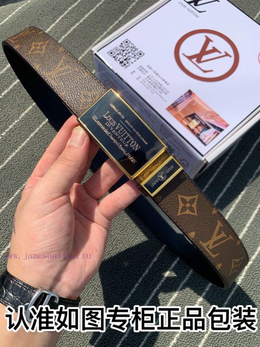 Belt LV Louis Vuitton automatic buckle-The waistband is made of 100% imported original cowhi 25qw13n4 - Image 5