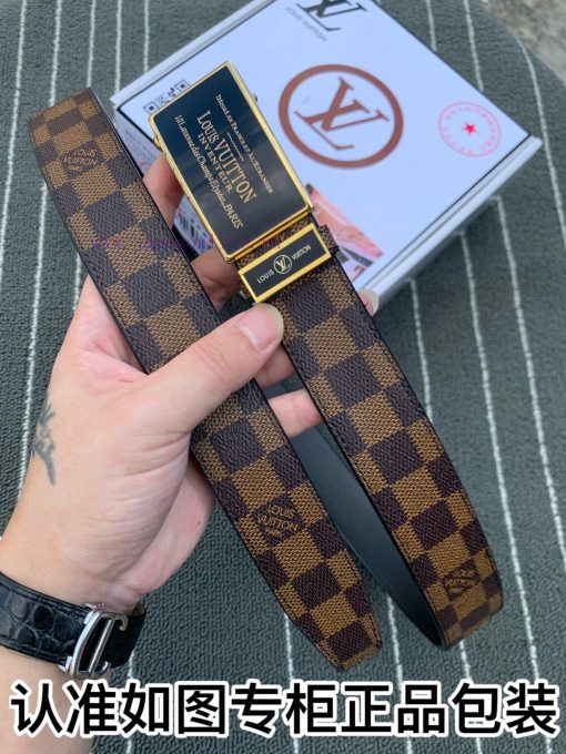 Belt LV Louis Vuitton automatic buckle-The waistband is made of 100% imported original cowhi 25qw13n4 - Image 7