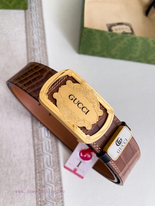 Gucci Gucci Belt ️ BeltHanging buckle, pure steel material buckle head, top layer cowhide, p qihcu9la - Image 4