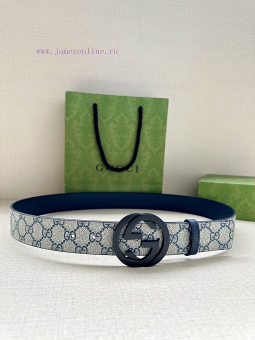 This double-sided belt from GUCCI, with a width of 3.8cm, cleverly combines GG Supreme canva 5ye73k6x - Image 2