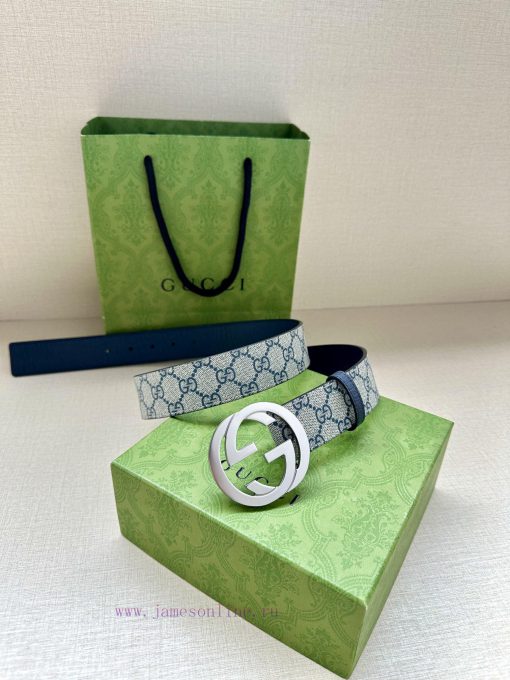 This double-sided belt from GUCCI, with a width of 3.8cm, cleverly combines GG Supreme canva 5ye73k6x - Image 5