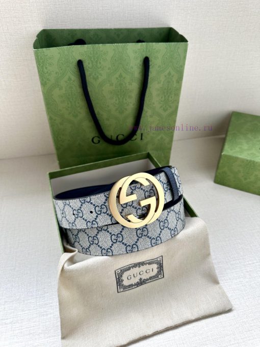 This double-sided belt from GUCCI, with a width of 3.8cm, cleverly combines GG Supreme canva 5ye73k6x - Image 8