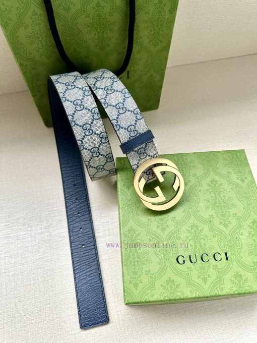 This double-sided belt from GUCCI, with a width of 3.8cm, cleverly combines GG Supreme canva 5ye73k6x - Image 10