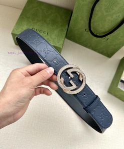 Width 4.0cm GUCCI interlocking double G diamond studded steel buckle belt, crafted from Gucc kyil1f9d