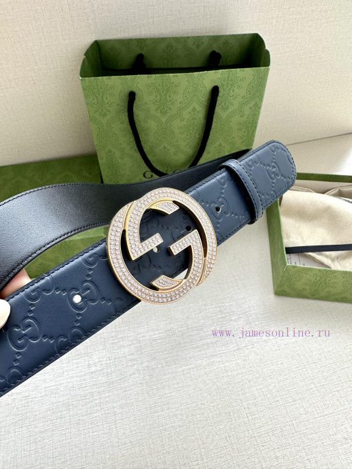 Width 4.0cm GUCCI interlocking double G diamond studded steel buckle belt, crafted from Gucc kyil1f9d - Image 3