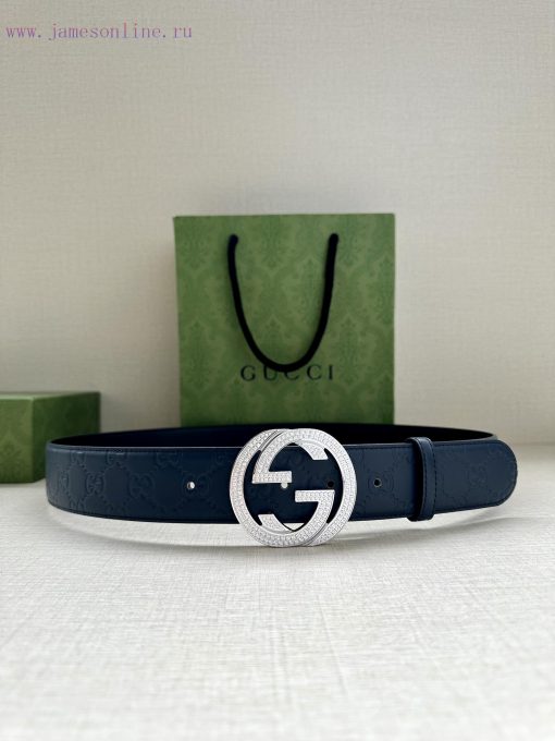 Width 4.0cm GUCCI interlocking double G diamond studded steel buckle belt, crafted from Gucc kyil1f9d - Image 6