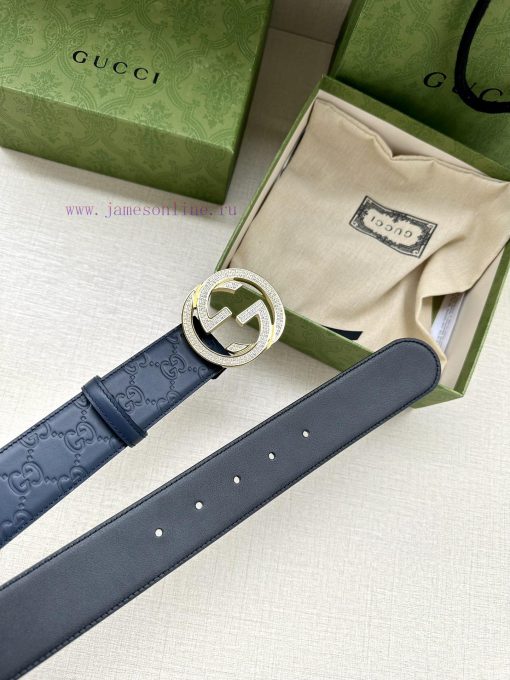 Width 4.0cm GUCCI interlocking double G diamond studded steel buckle belt, crafted from Gucc kyil1f9d - Image 9