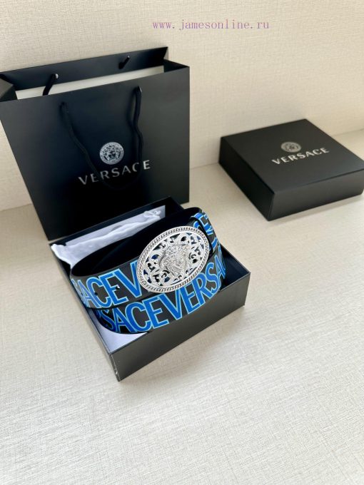 3.8cm wide Versace belt with three-dimensional La Medusa double-sided buckle, decorated with rhglactn - Image 3