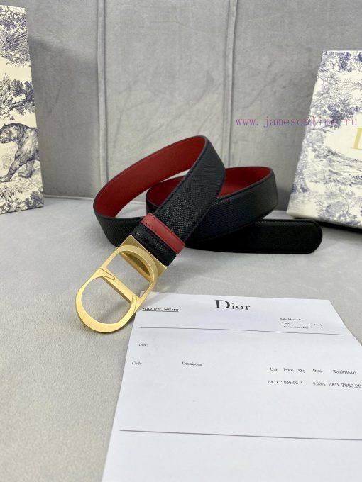 3.5cm width Dior grain textured cowhide hollow "CD" buckle belt, black palm grain grain leat 7ho8dg21 - Image 3