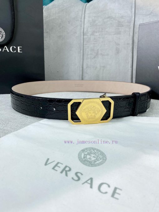 Width 4.0cm Versace Stone Pattern Sand Bottom Belt with Iconic Versace Medusa Portrait Buckl 3dzu0i5c