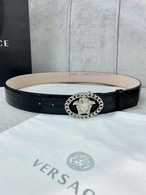 Width 4.0cm Versace Stone Pattern Sand Bottom Belt with Iconic Versace Medusa Portrait Buckl bjn3tinw - Image 2