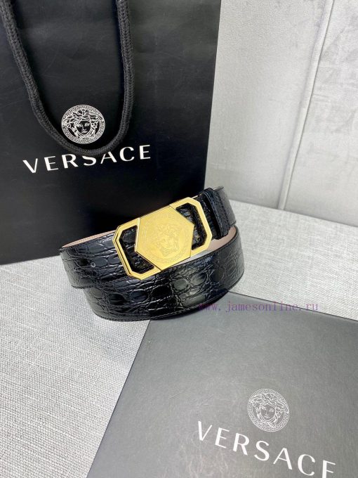 Width 4.0cm Versace Stone Pattern Sand Bottom Belt with Iconic Versace Medusa Portrait Buckl 3dzu0i5c - Image 3