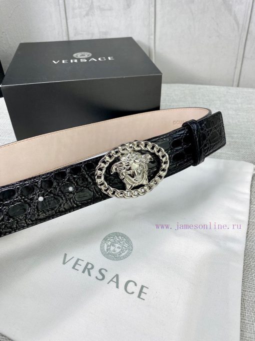 Width 4.0cm Versace Stone Pattern Sand Bottom Belt with Iconic Versace Medusa Portrait Buckl bjn3tinw - Image 3