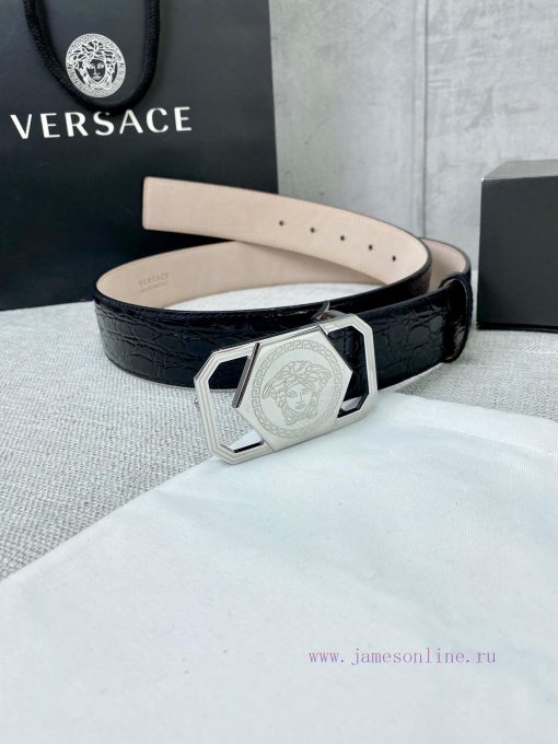 Width 4.0cm Versace Stone Pattern Sand Bottom Belt with Iconic Versace Medusa Portrait Buckl 3dzu0i5c - Image 6