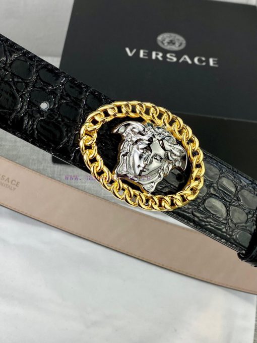 Width 4.0cm Versace Stone Pattern Sand Bottom Belt with Iconic Versace Medusa Portrait Buckl bjn3tinw - Image 7