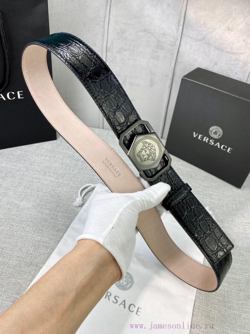 Width 4.0cm Versace Stone Pattern Sand Bottom Belt with Iconic Versace Medusa Portrait Buckl 3dzu0i5c - Image 9