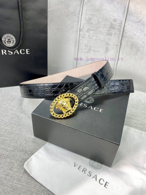 Width 4.0cm Versace Stone Pattern Sand Bottom Belt with Iconic Versace Medusa Portrait Buckl bjn3tinw - Image 9
