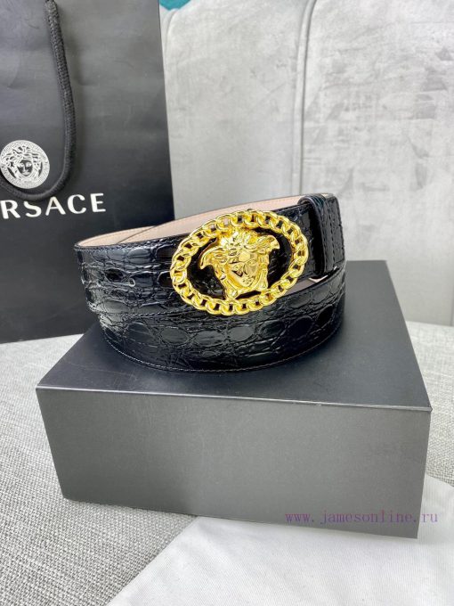 Width 4.0cm Versace Stone Pattern Sand Bottom Belt with Iconic Versace Medusa Portrait Buckl bjn3tinw - Image 10