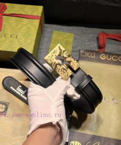 Gucci, width 4.0cm, new square G buckle is the highlight element of this black smooth leathe hbr20o8k