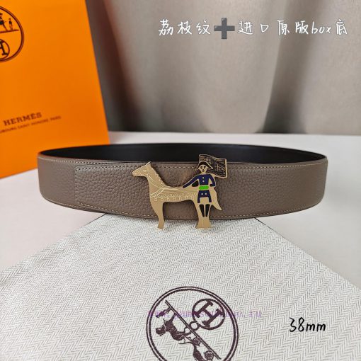 Herm è s Double Headed Sharp Double sided Original Imported Head Layer Leather Gray Lychee P 4bm2vq67