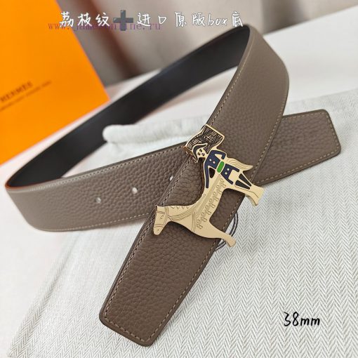 Herm è s Double Headed Sharp Double sided Original Imported Head Layer Leather Gray Lychee P 4bm2vq67 - Image 4