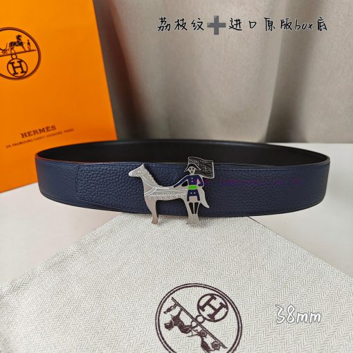 Herm è s Double Headed Sharp Double sided Original Imported Head Layer Leather Deep Blue Lyc 44o4n1e4 - Image 3
