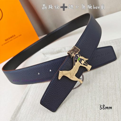 Herm è s Double Headed Sharp Double sided Original Imported Head Layer Leather Deep Blue Lyc 44o4n1e4 - Image 4