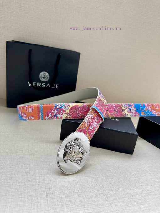 3.8cm wide Versace belt with three-dimensional La Medusa double-sided buckle, decorated with grsgtd9j - Image 4