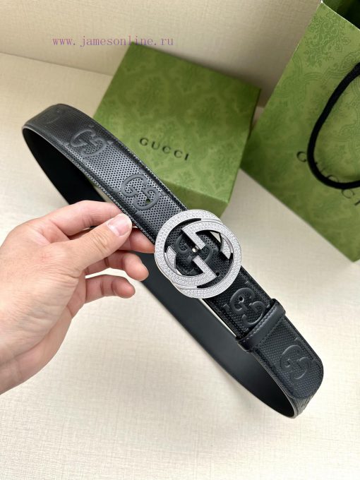 Width 4.0cm GUCCI interlocking double G diamond studded steel buckle belt, crafted from Gucc 0gtdcw5h