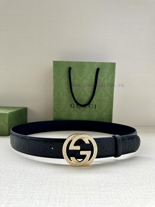 Width 4.0cm GUCCI interlocking double G diamond studded steel buckle belt, crafted from Gucc 0gtdcw5h - Image 6