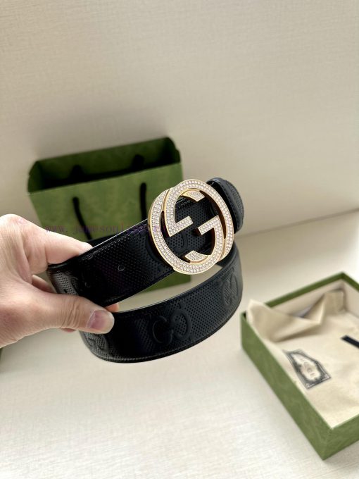 Width 4.0cm GUCCI interlocking double G diamond studded steel buckle belt, crafted from Gucc 0gtdcw5h - Image 9