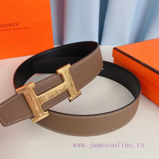 Hermes 38mm stainless steel belt paired with Togo leather, available on both sides nbqd8z7t - Image 6