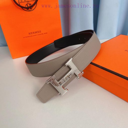 Hermes 38mm stainless steel belt paired with Togo leather, available on both sides d70c9irp - Image 4