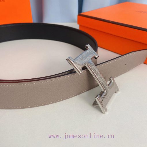 Hermes 38mm stainless steel belt paired with Togo leather, available on both sides d70c9irp - Image 5