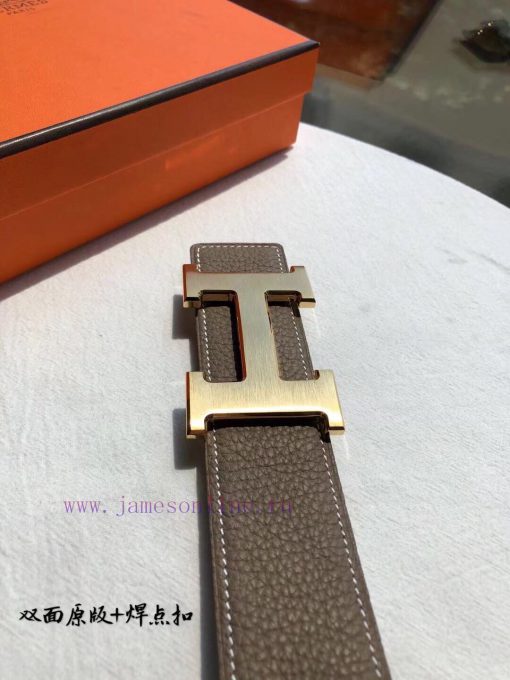 Hermes HermesMen's double-sided original leather waist belt 38mm, paired with stainless stee 43ptydcy - Image 4