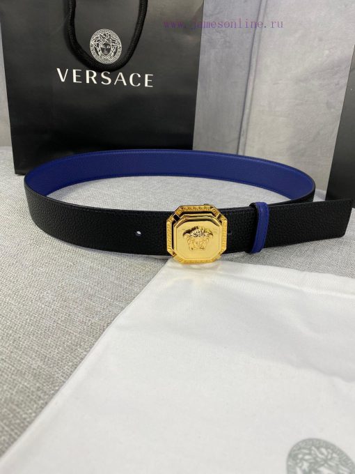 P Width 4.0cm Versace Two Sided Lychee Pattern Belt with Iconic Versace Medusa Head Buckle, lggv9scc - Image 2