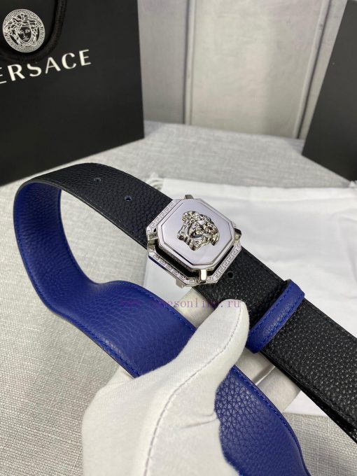 P Width 4.0cm Versace Two Sided Lychee Pattern Belt with Iconic Versace Medusa Head Buckle, lggv9scc - Image 7