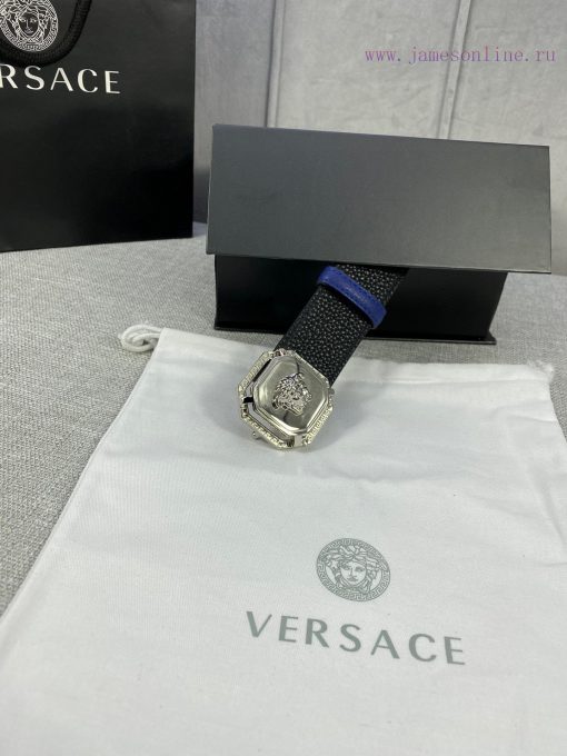 P Width 4.0cm Versace Two Sided Lychee Pattern Belt with Iconic Versace Medusa Head Buckle, lggv9scc - Image 9