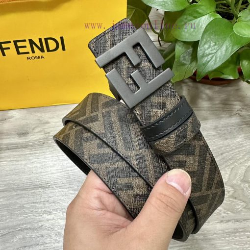 FENDI 3.5CM wide double ring front and back waist belt with FF nail buckle black Cuoio Roman fdlspofd - Image 2