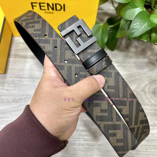 FENDI 3.5CM wide double ring front and back waist belt with FF nail buckle black Cuoio Roman fdlspofd - Image 3