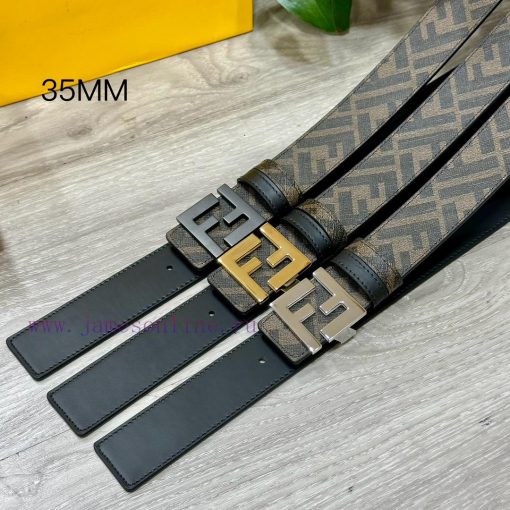 FENDI 3.5CM wide double ring front and back waist belt with FF nail buckle black Cuoio Roman fdlspofd - Image 7