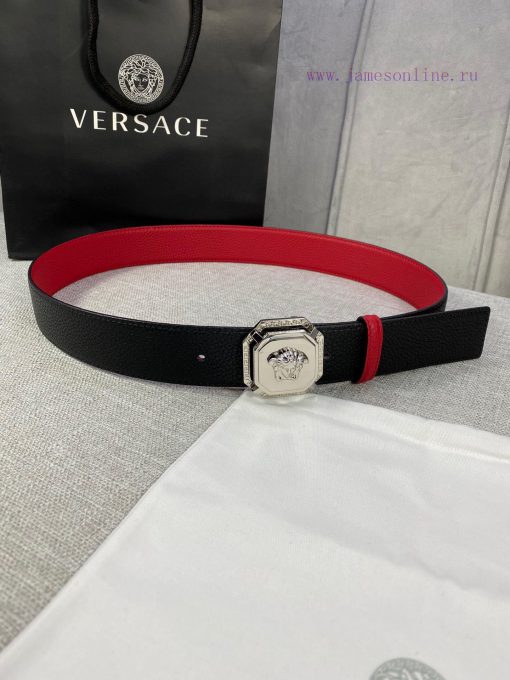 P Width 4.0cm Versace Two Sided Lychee Pattern Belt with Iconic Versace Medusa Head Buckle, lz8vtpeh