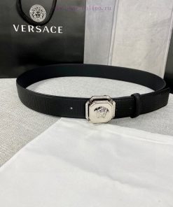 P Width 4.0cm Versace Two Sided Lychee Pattern Belt with Iconic Versace Medusa Head Buckle, 1b6fcg61