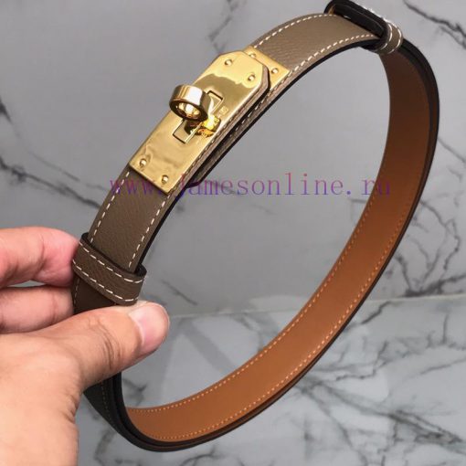 Herm è s Women's Belt with Small Leather Plated Palladium Buckle 1.8cm Width H069853CKR2 H B 7gsfirak