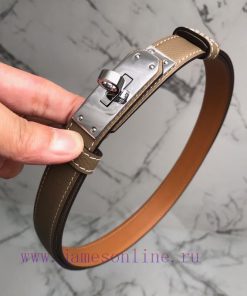 Herm è s Women's Belt with Small Leather Plated Palladium Buckle 1.8cm Width H069853CKR2 H B 9kpmkk6g