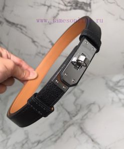 Herm è s Women's Belt with Small Leather Plated Palladium Buckle 1.8cm Width H069853CKR2 H B 18rm5dep