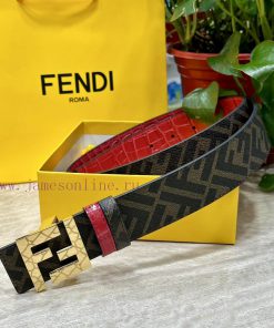 FENDI style with width of 4.0CM, double ring front and back waist belt, FF nail buckle, red a2ithn37