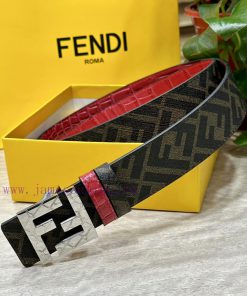 FENDI style with width of 4.0CM, double ring front and back waist belt, FF nail buckle, red 6qvdson4